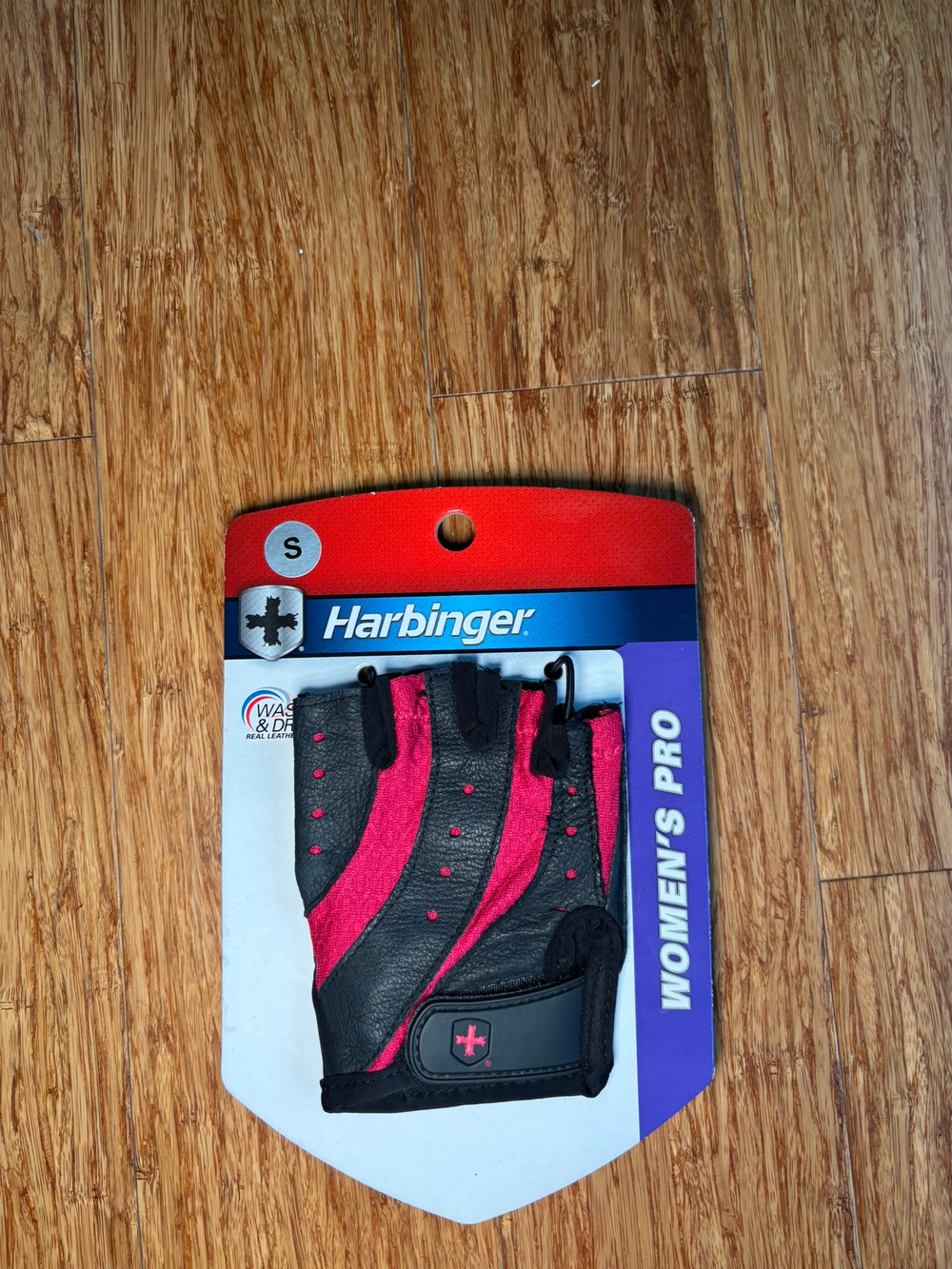 Harbinger Women's Pro Fingerless Leather Workout Gloves Pink Black Size S NWT